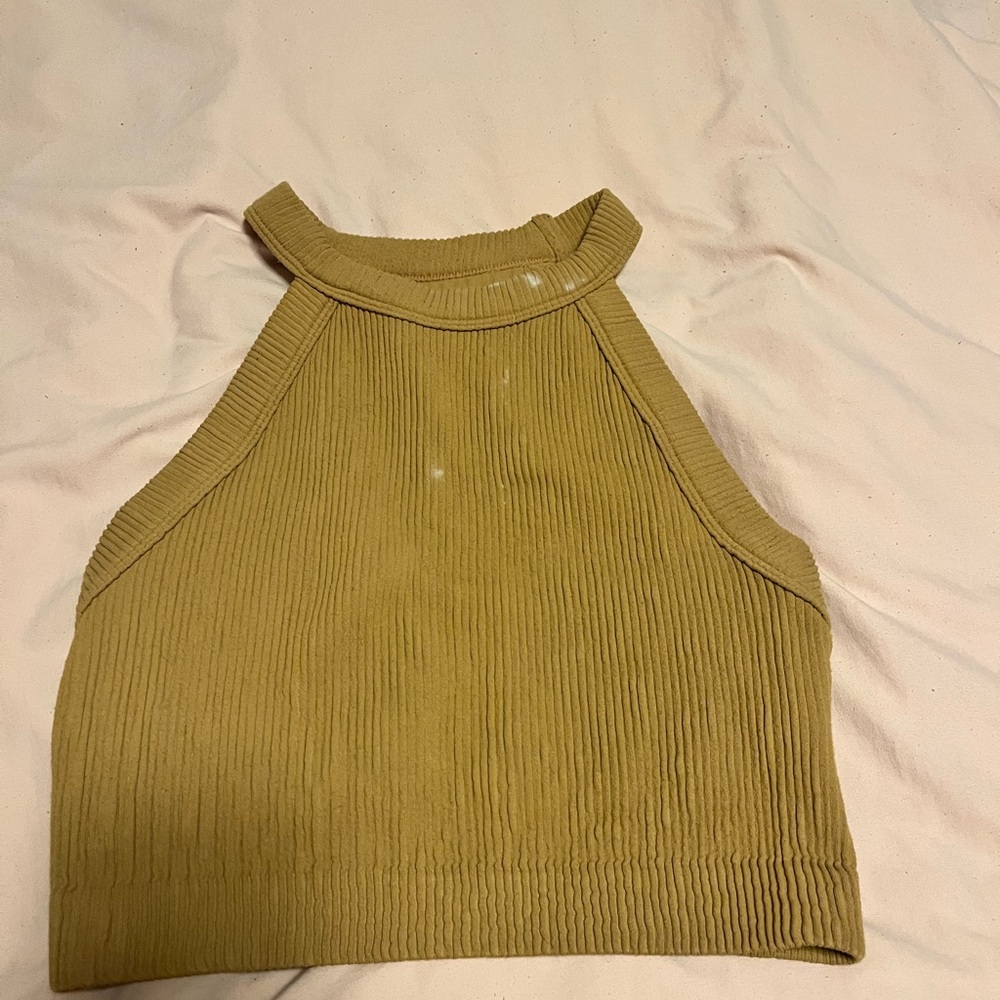 Aerie Superchill Seamless High Neck Ribbed Bra Top Tan/Brown Size Large